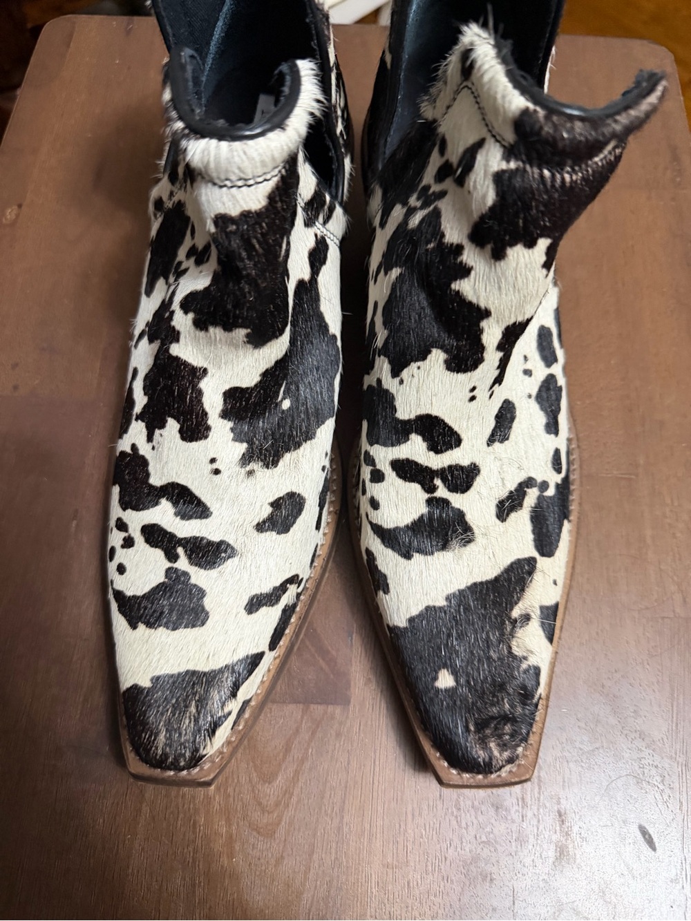 MYRA Cow Print Western Ankle Boots - Black & White - Picture 3 of 4